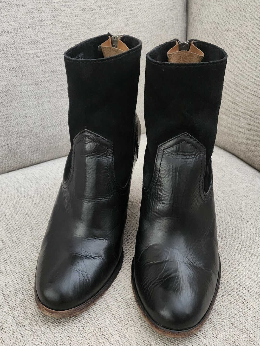 Frye Black Leather and Suede Ankle Booties - Picture 3 of 13